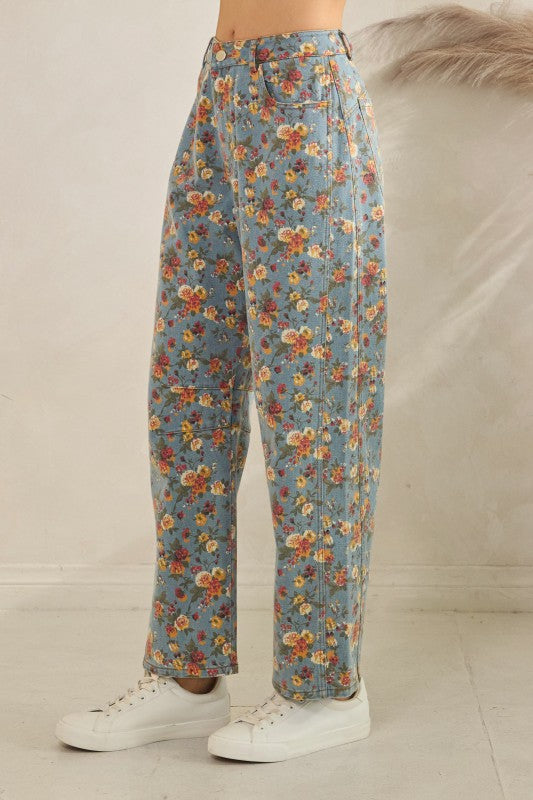 Floral Barrel Pants