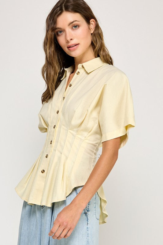 Butter Pleat Button-Down Top