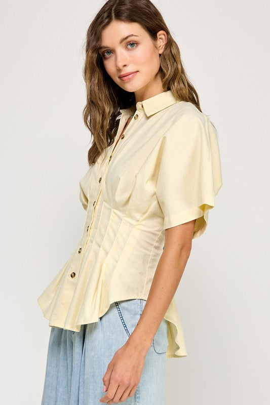 Butter Pleat Button-Down Top