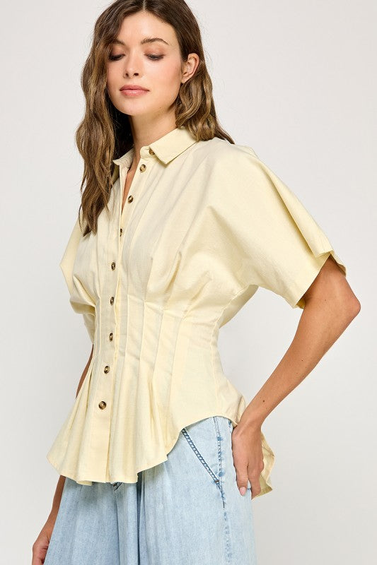 Butter Pleat Button-Down Top