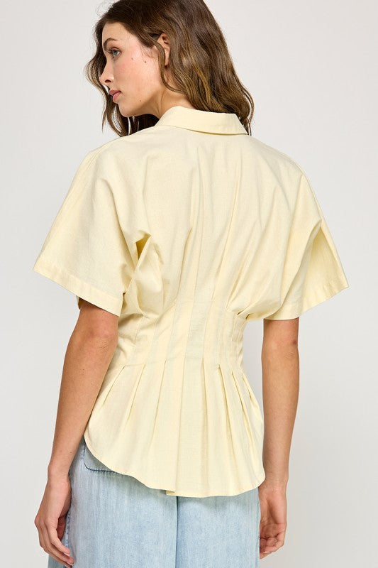 Butter Pleat Button-Down Top