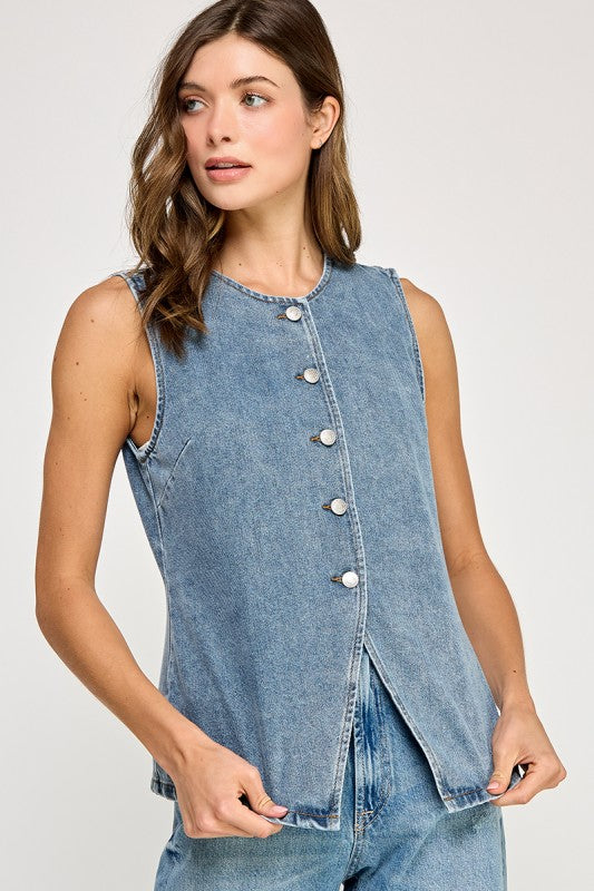 Denim Muse Button Vest
