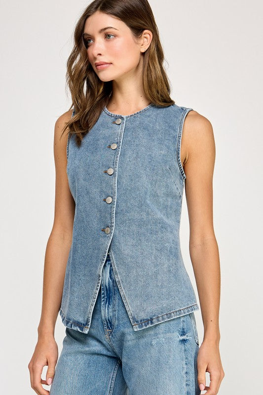 Denim Muse Button Vest