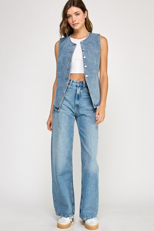 Denim Muse Button Vest