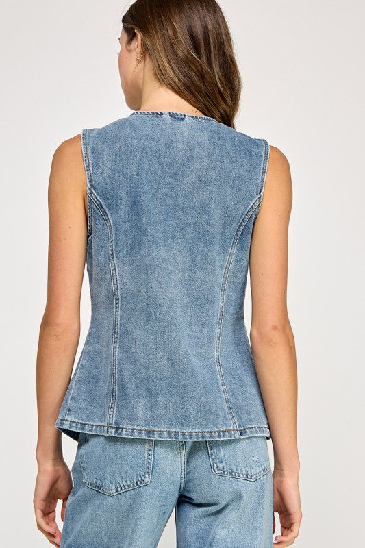 Denim Muse Button Vest