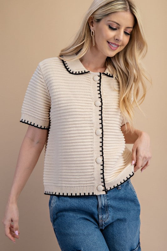 Chic Trim Knit Cardigan Top