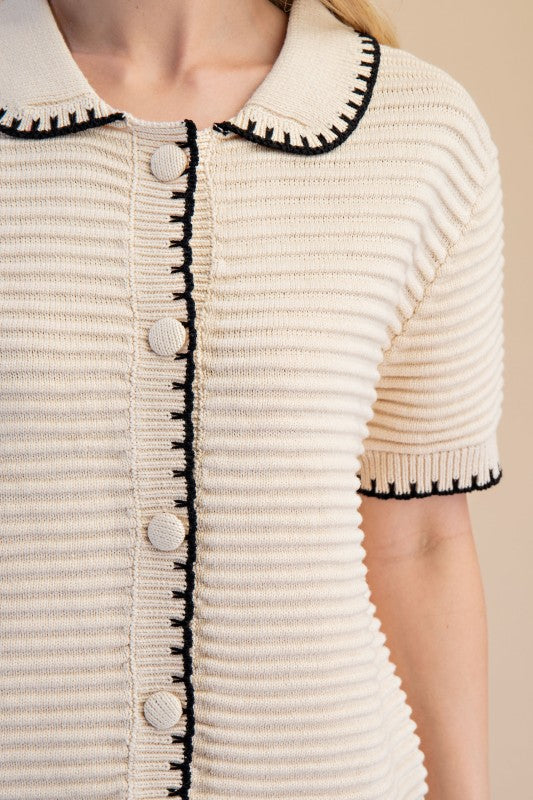 Chic Trim Knit Cardigan Top