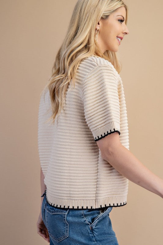 Chic Trim Knit Cardigan Top