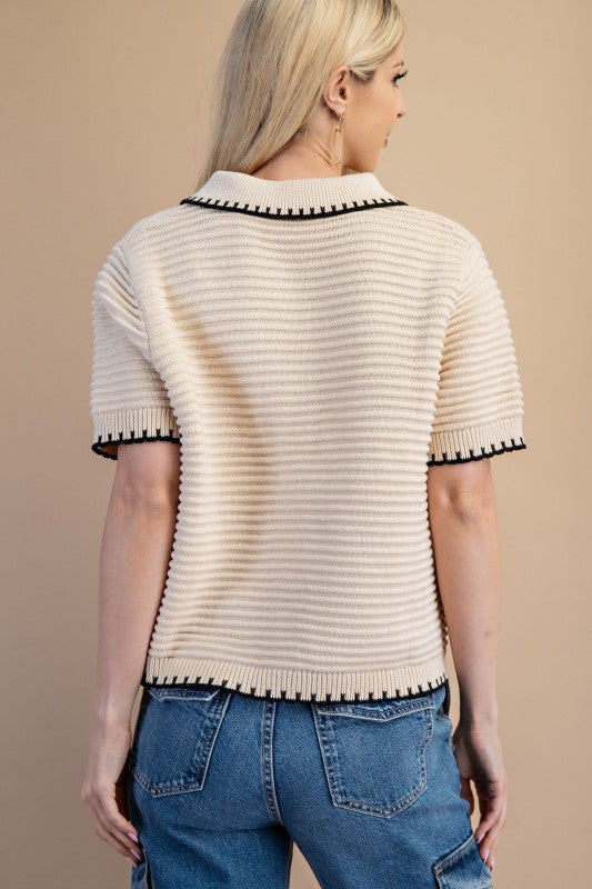 Chic Trim Knit Cardigan Top