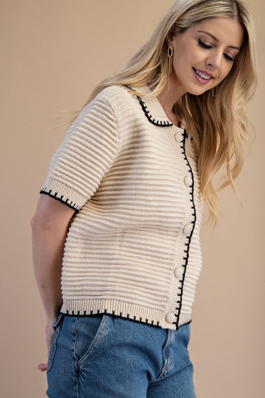 Chic Trim Knit Cardigan Top