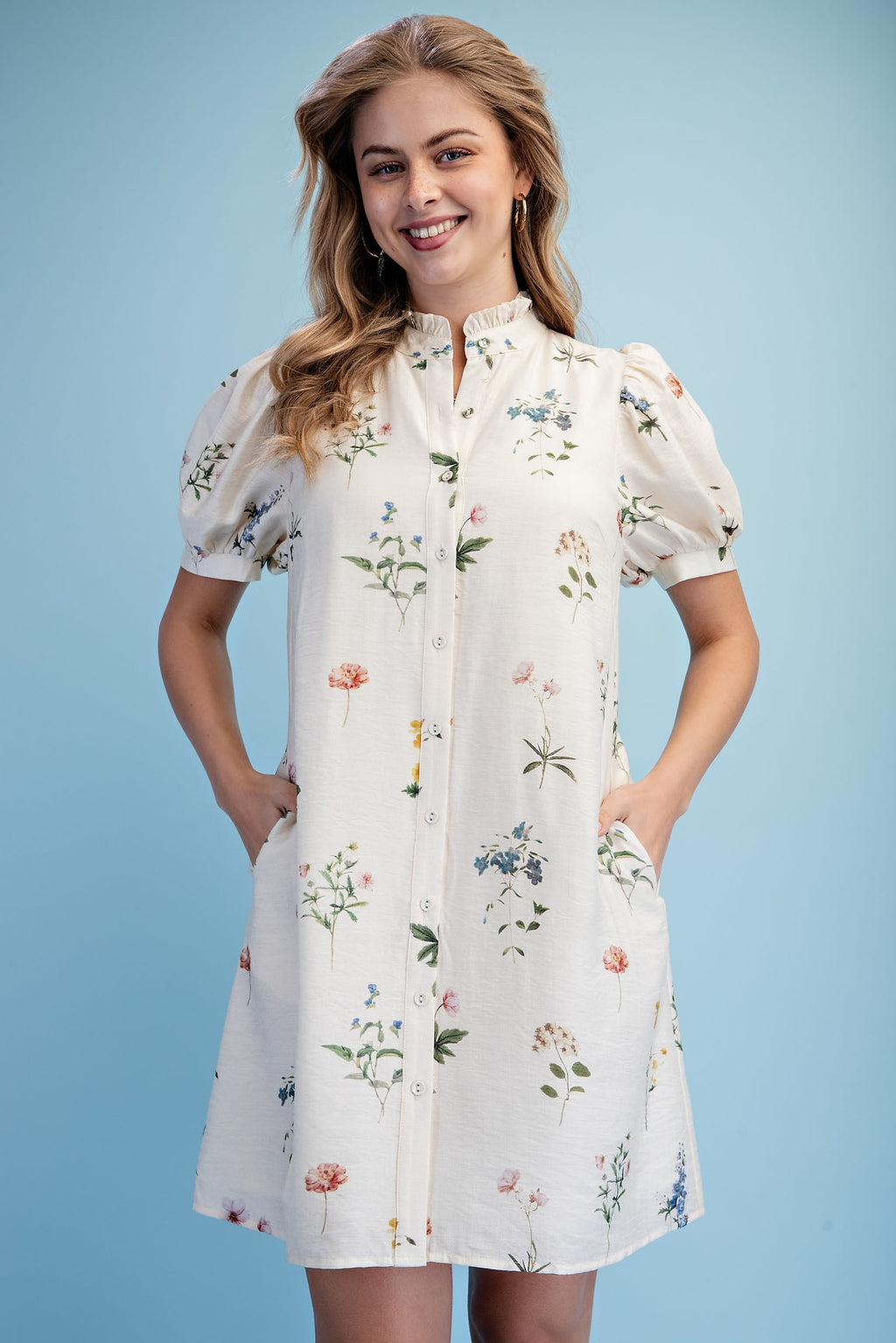 Floral Puff Sleeve Shirt Dress