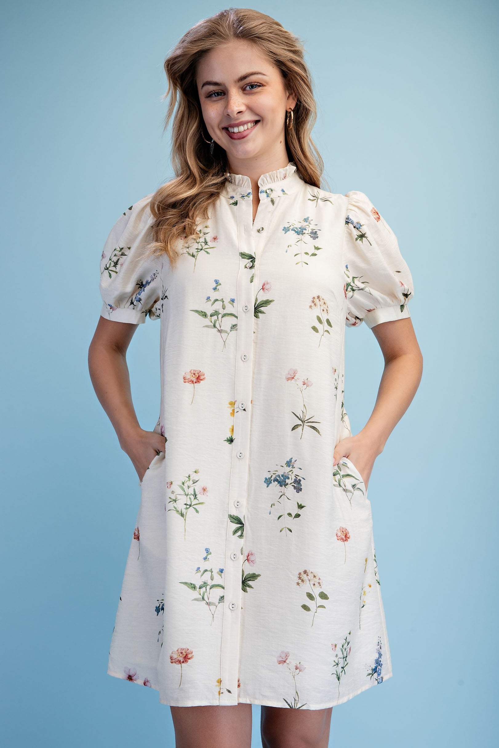 Floral Puff Sleeve Shirt Dress