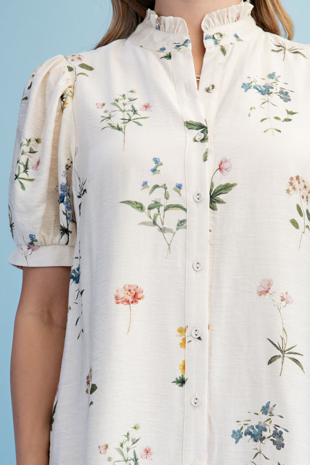 Floral Puff Sleeve Shirt Dress