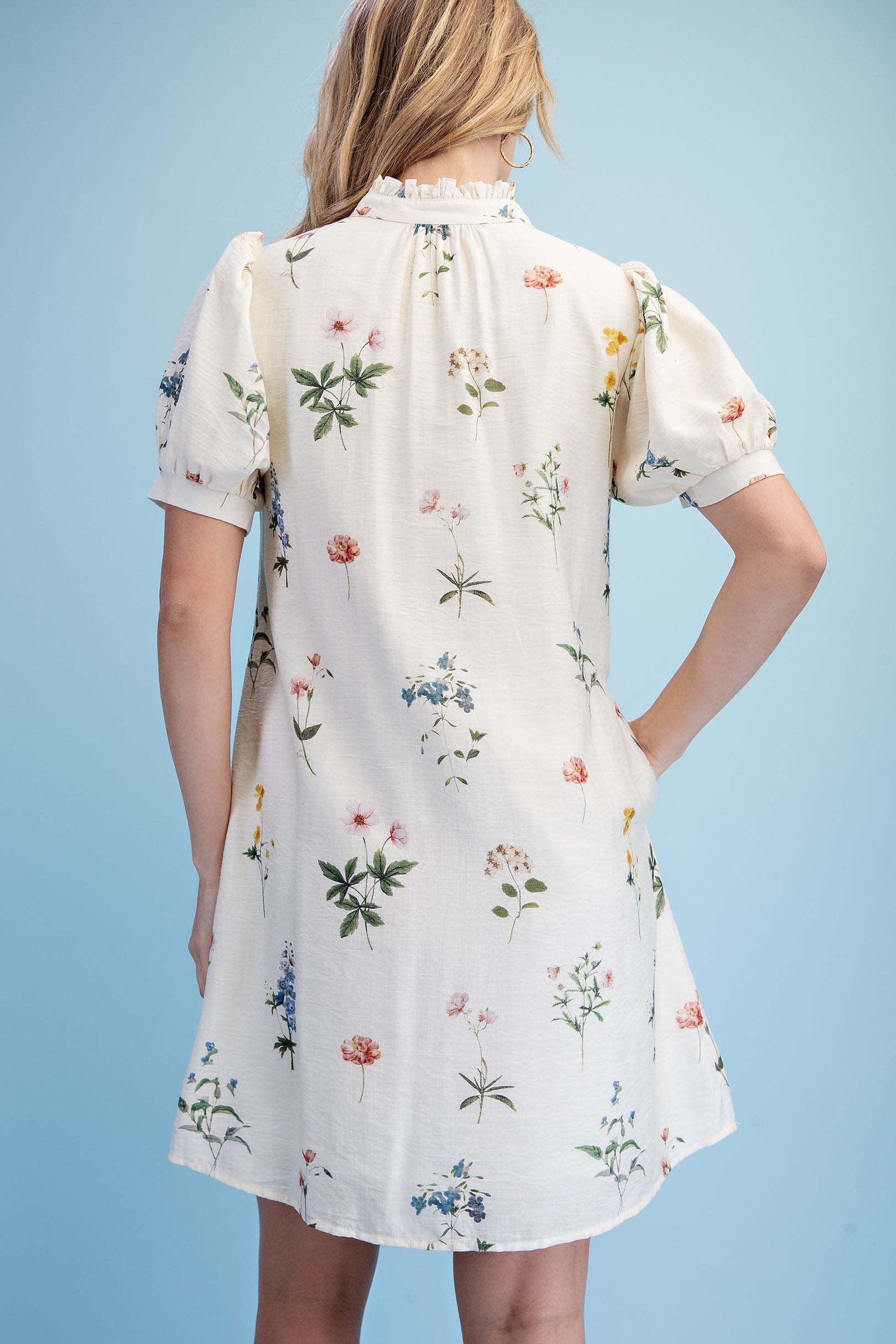 Floral Puff Sleeve Shirt Dress