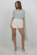 Knitted Bodysuit with Contrast Mesh Drape Cape